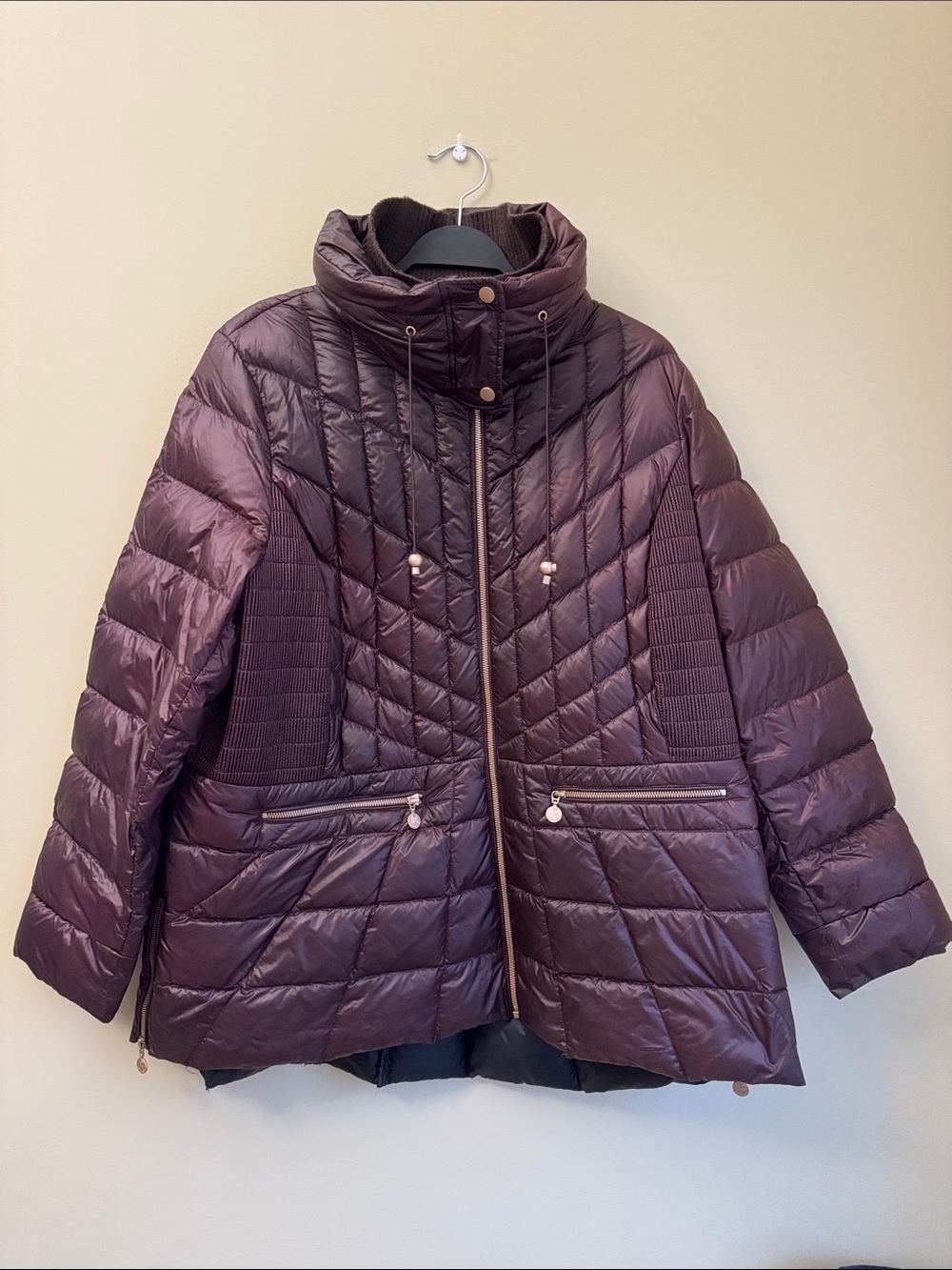 Bernardo Womens Red Wine Duck Down Primaloft Quilted Puffer Jacket Size 2X